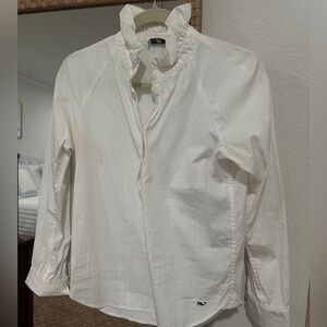 Vineyard Vines White Ruffled Long-sleeved Blouse - Size 0
